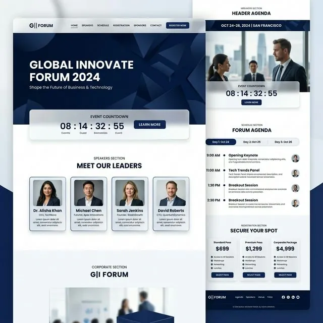 Corporate event page designed in EventPass Elite